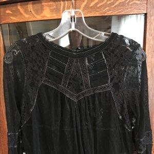 Free People Black Lace Ruffled Top